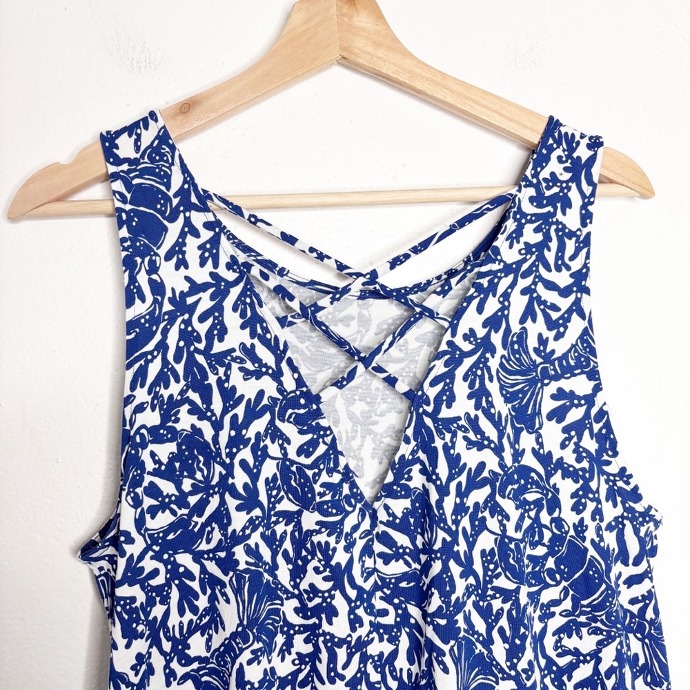 Lilly Pulitzer Kristen Flounce Dress Krillen It Blue White Pattern L NWOT - Picture 6 of 11